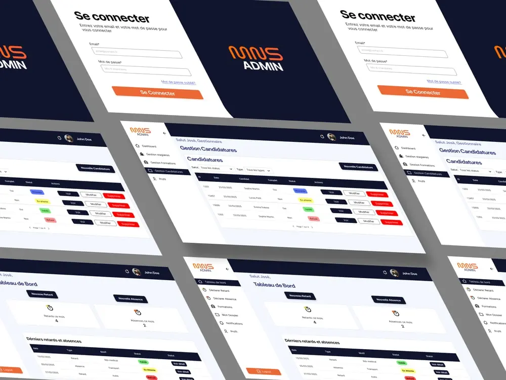 Interface de l' application de gestion des stagiaires